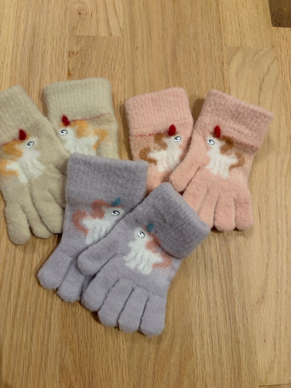 Amazon Kids Unicorn Knit Gloves - Pink, Lavender, Cream